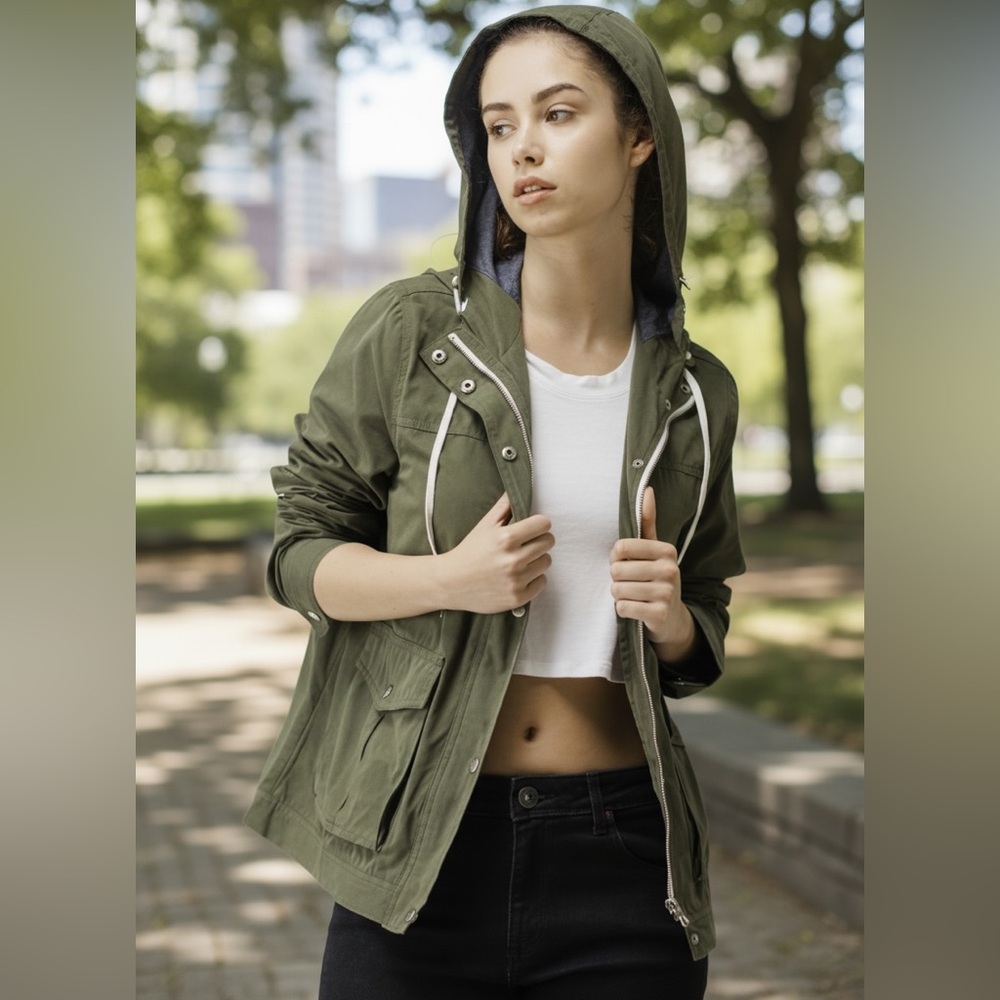 Forever 21 Green Hooded Utility Jacket